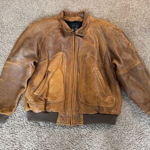 Vintage Context brown leather bomber jacket for men.